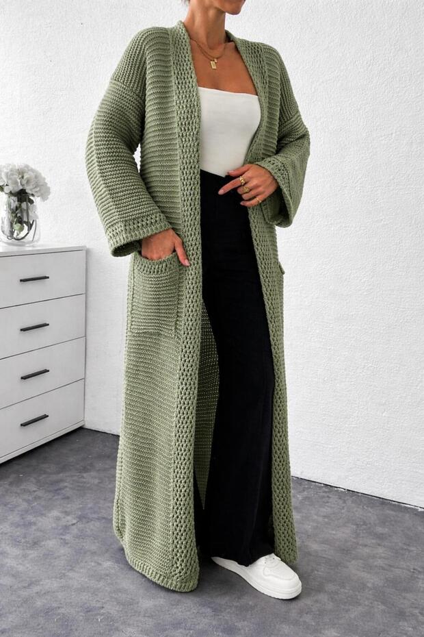 Tricot Patterned Long Cardigan