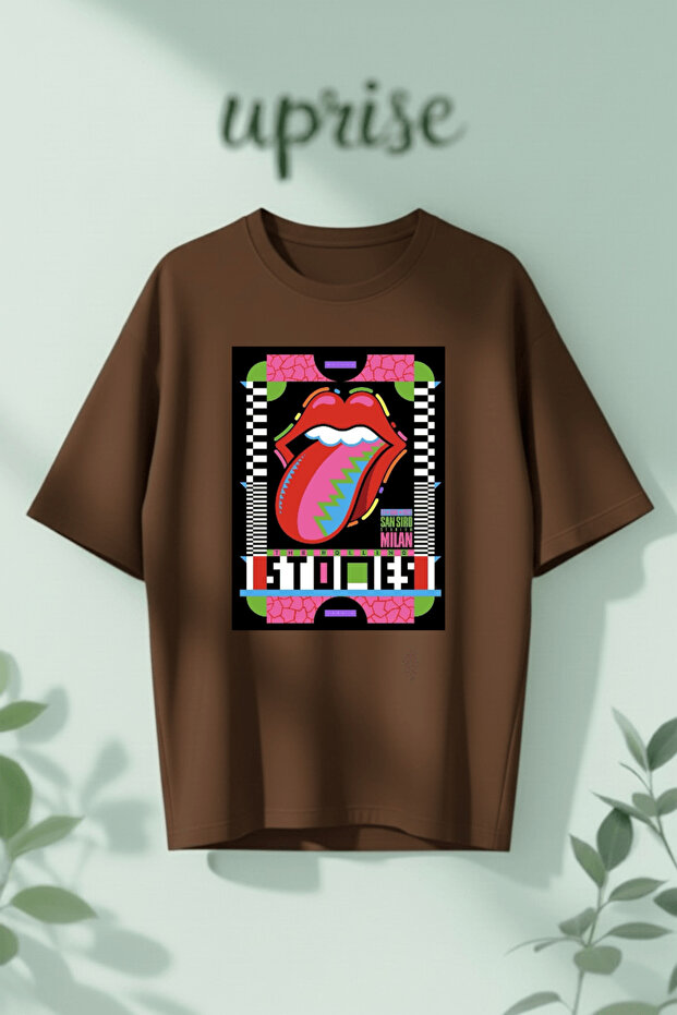 تي شيرت قطني كبير الحجم مطبوع عليه The Rolling Stones