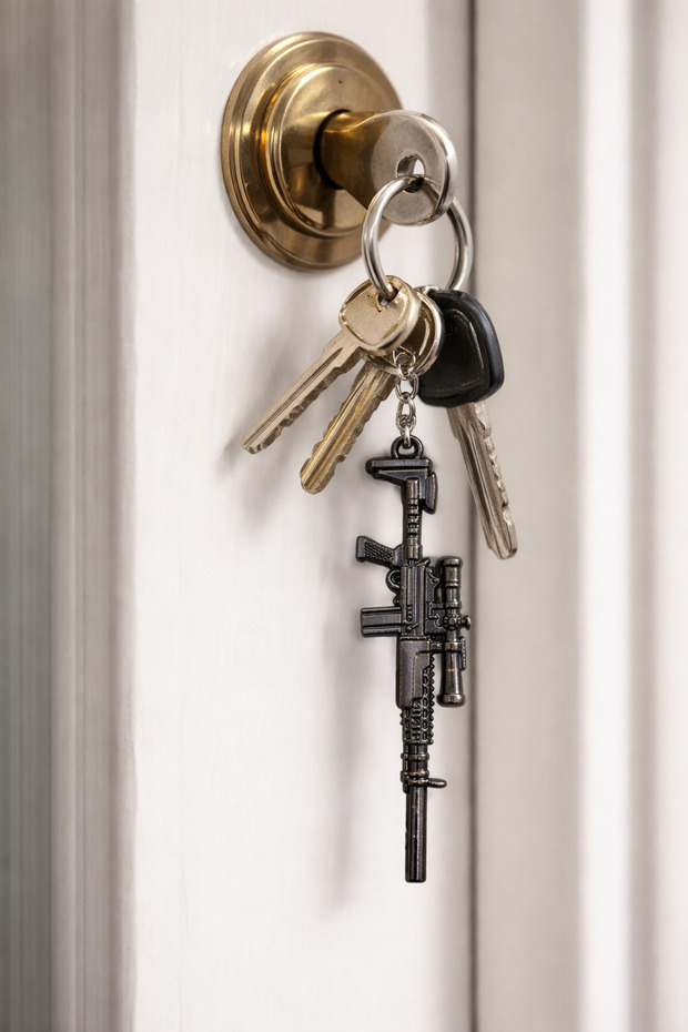 Unisex Metal Rifle Figured Keychain Silver Color Durable Design