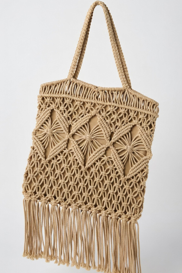 Women's Camel Macrame Tassel Shoulder Bag | Bohemian Beach and Summer Bag