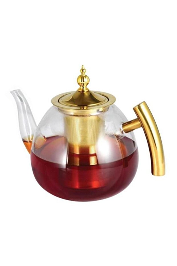 800ML Glass Teapot with Infuser, Heat Resistant Tea Kettle with Golden Handle & Lid