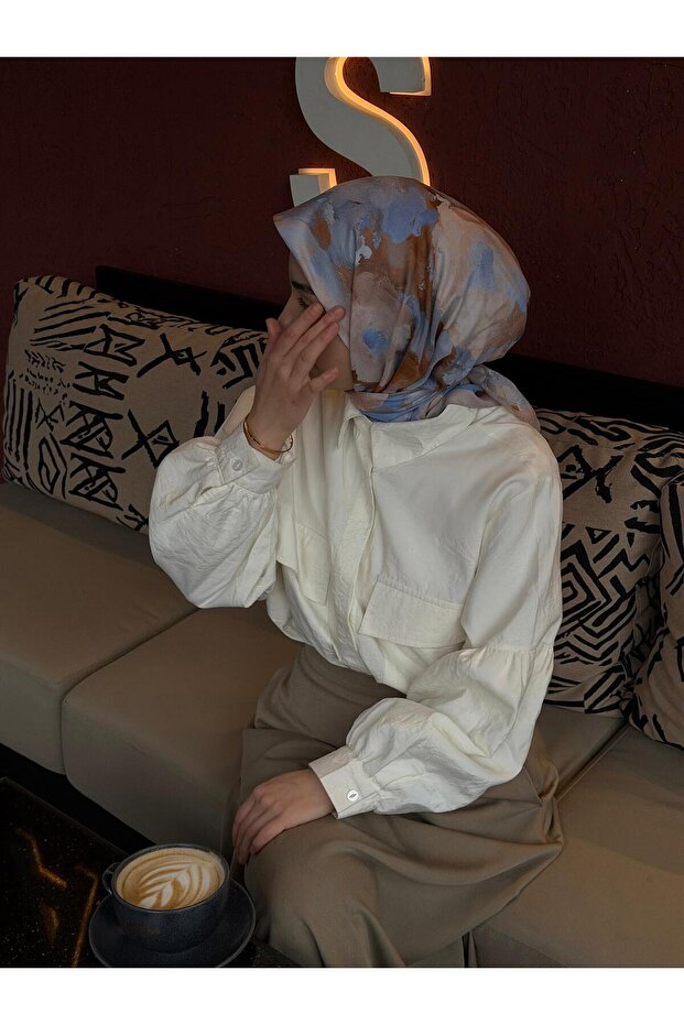 Cotton Soft Roza Pattern Scarf-Cloud/Brown