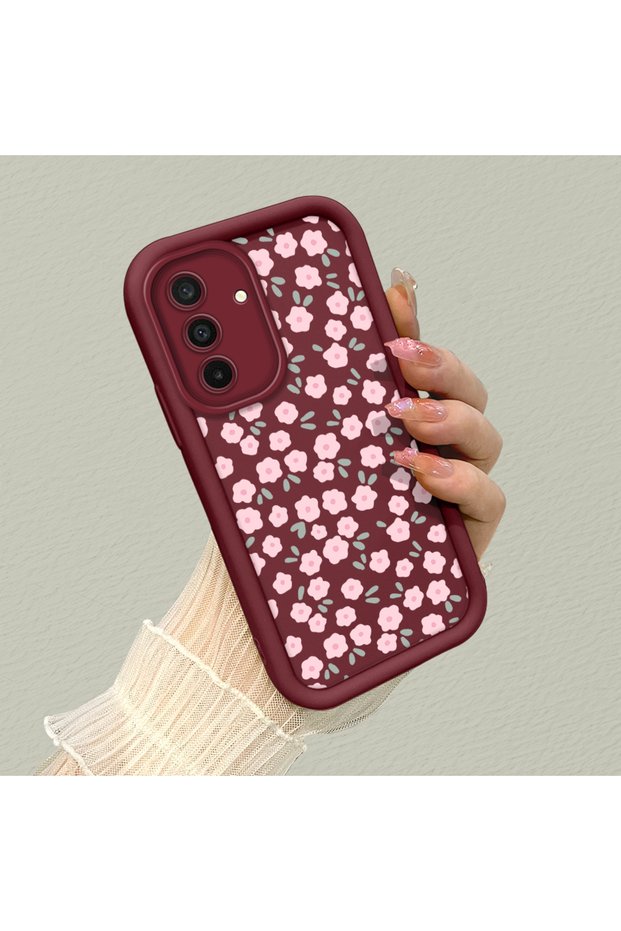 Samsung Galaxy A17/A26 Compatible Cute Floral Patterned Claret Red Phone Case
