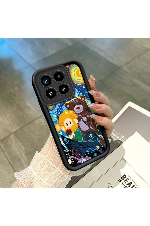 Mi 15 5g Compatible Shockproof Camera Protected Black Silicone Stylish Print Case