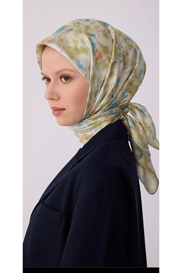 Mint green floral pattern 100% twill silk scarf