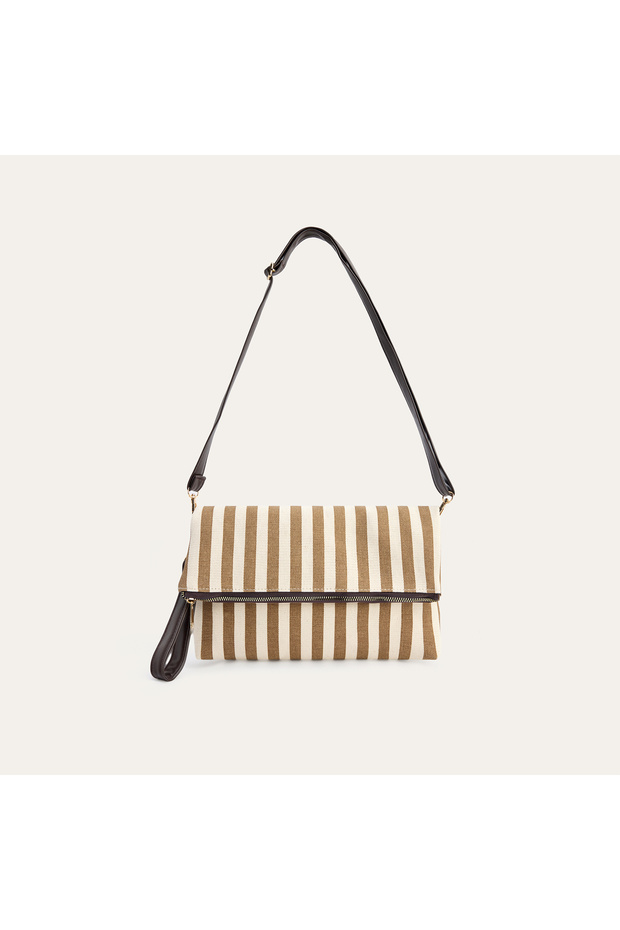 Women's Brown Striped Portfolio Bag