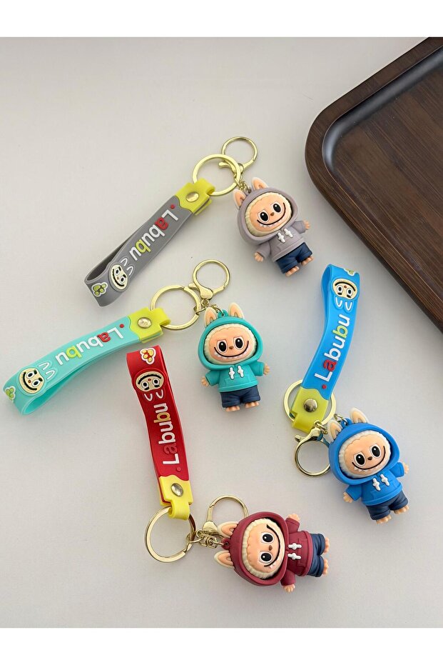 4-piece labubu silicone keychain and bag charm set