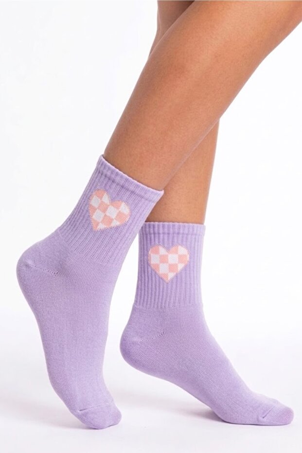 Heart Patterned Unisex Colorful Socks - Cotton Tennis Style College Socks