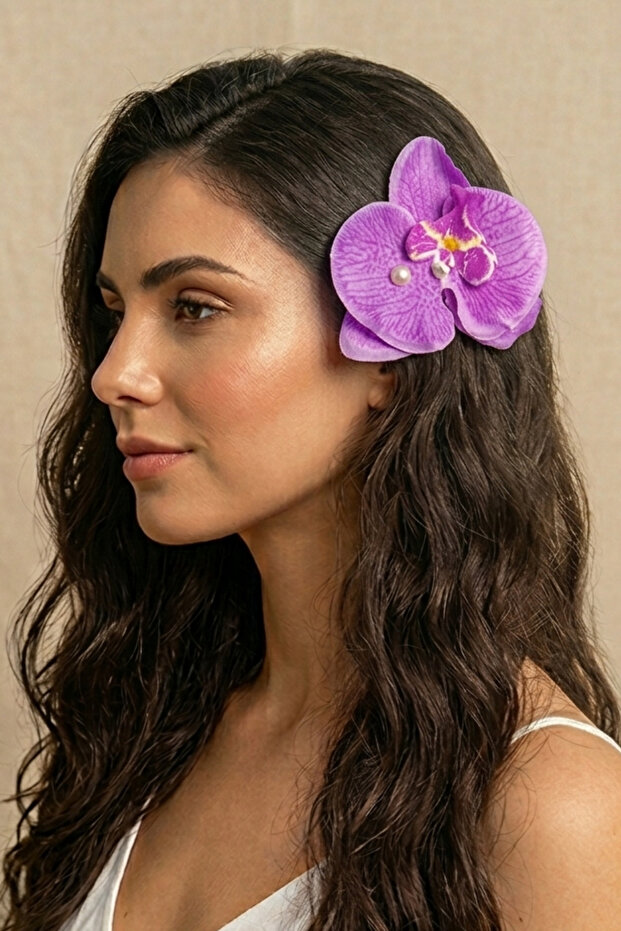 Orchid Flower Pearl Clip Clasp