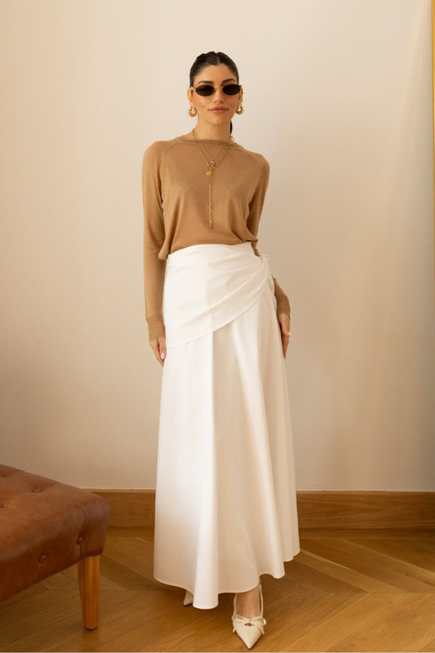 Ecru Side Scarf Detailed Skirt - 261032