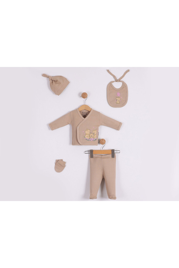 Teddy Bear Printed 5-Piece Girl's Hospital Discharge Bodysuit Set