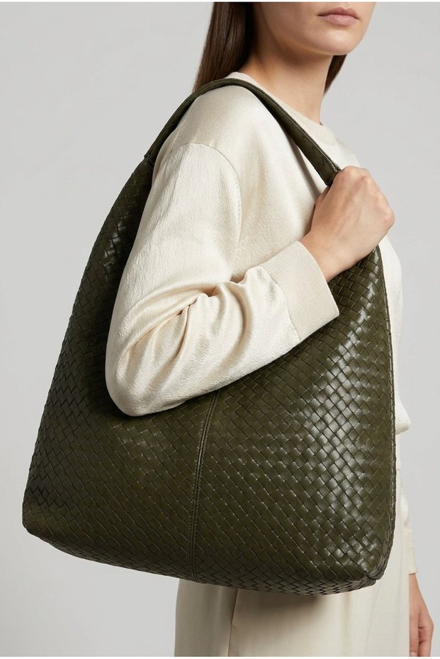 Women's Khaki Color Knitted Patterned Women's Shoulder Bag Large Size Stylish Daily Bag