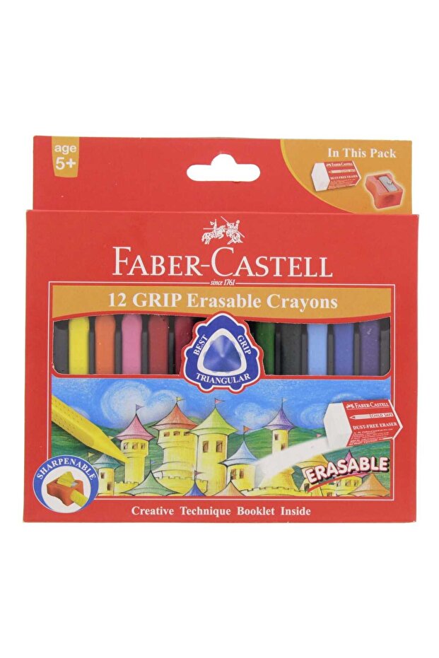 Faber-Castell Grip Erasable Crayons 12 Pieces