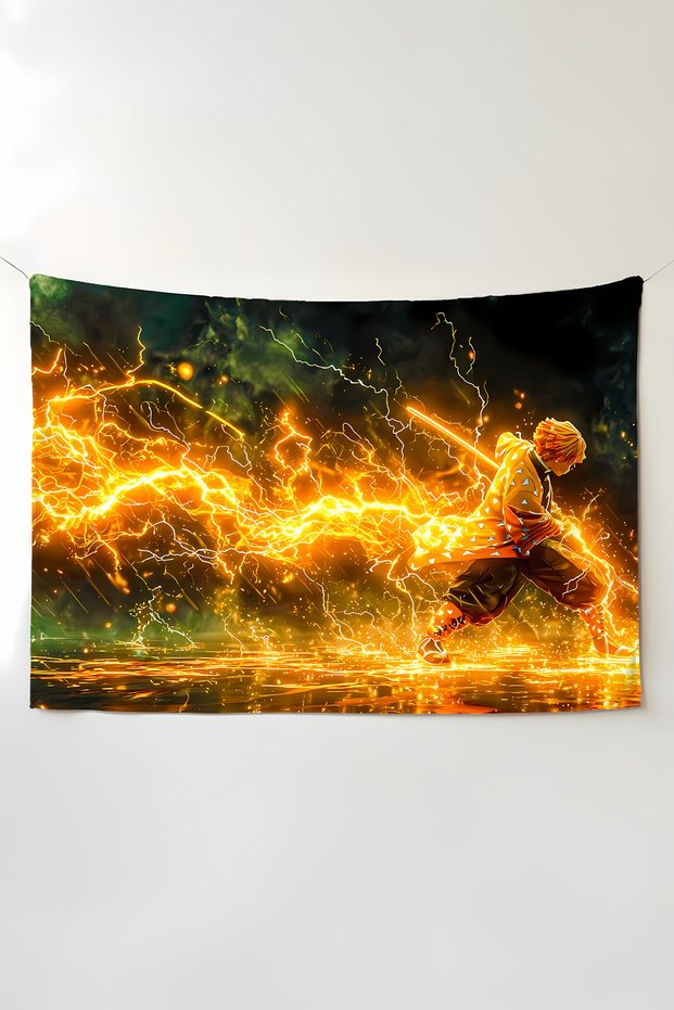 Demon Slayer Zenitsu Wall Covering – Large Size Tapestry Wall Carpet, Game Anime Movie Room Decor