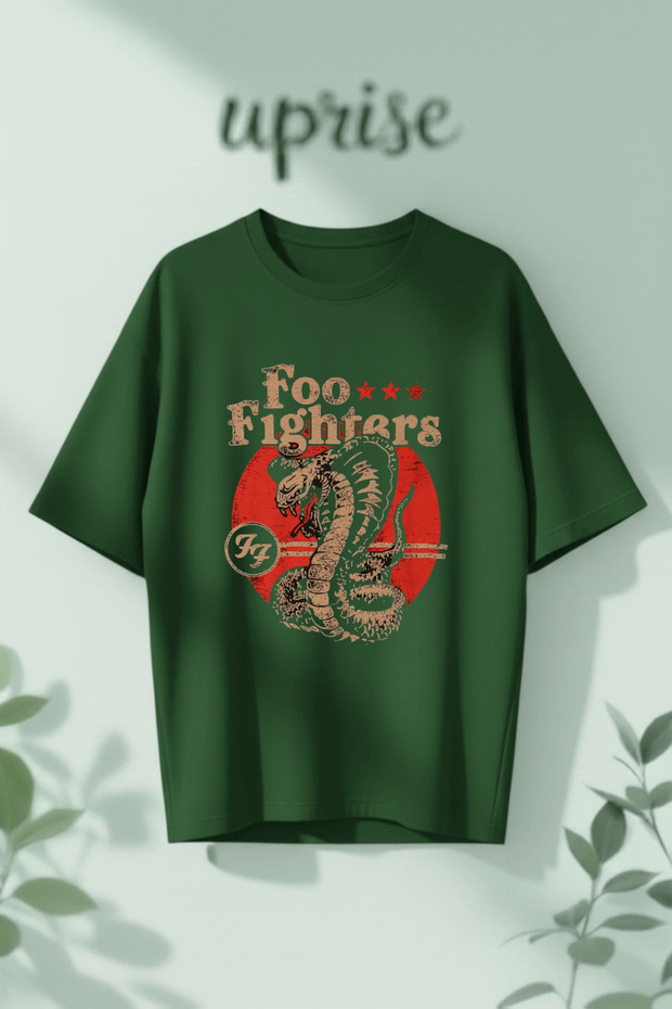 تي شيرت قطني كبير الحجم مطبوع عليه Foo Fighters