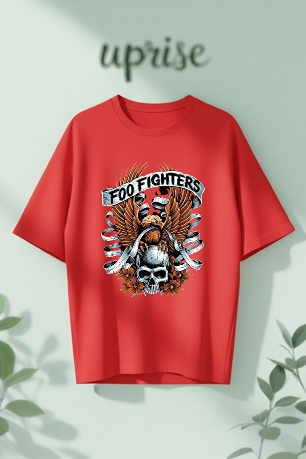 تي شيرت قطني كبير الحجم مطبوع عليه Foo Fighters