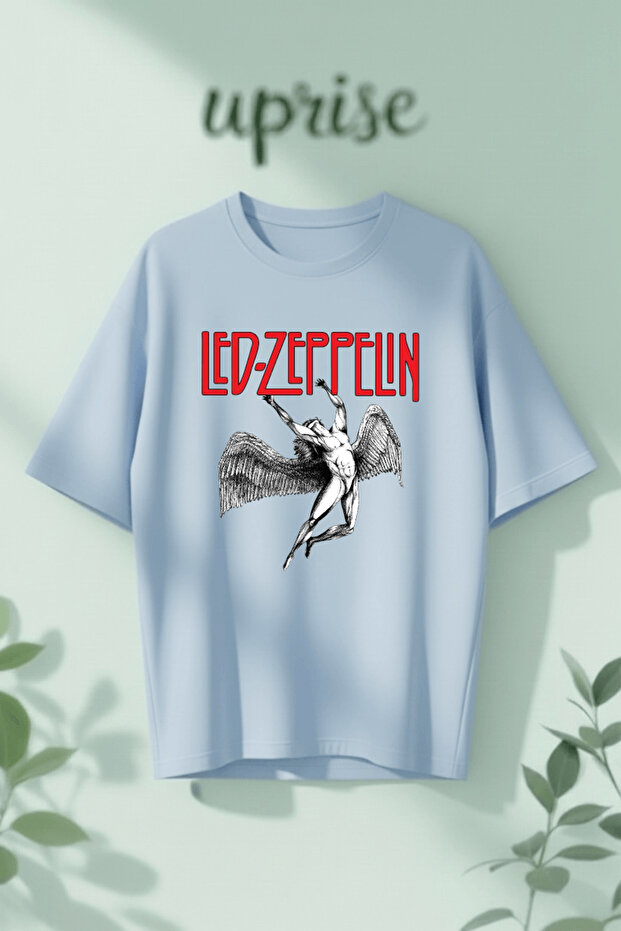تي شيرت قطني كبير الحجم مطبوع عليه ليد زيبلين