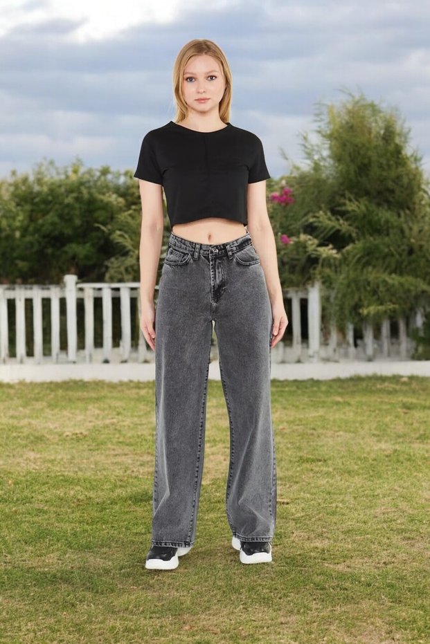 Women's High Waist Wide Leg Stretchy Lycra Denim Jeans