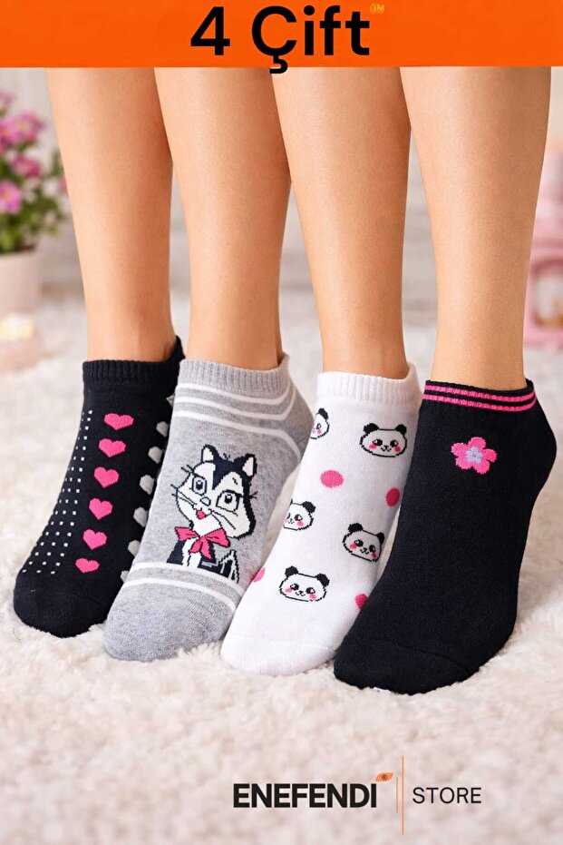 Women's 4 Pairs Economical Booties Socks Set Comfortable Cotton Daily Mixed Pattern Socks 36-40