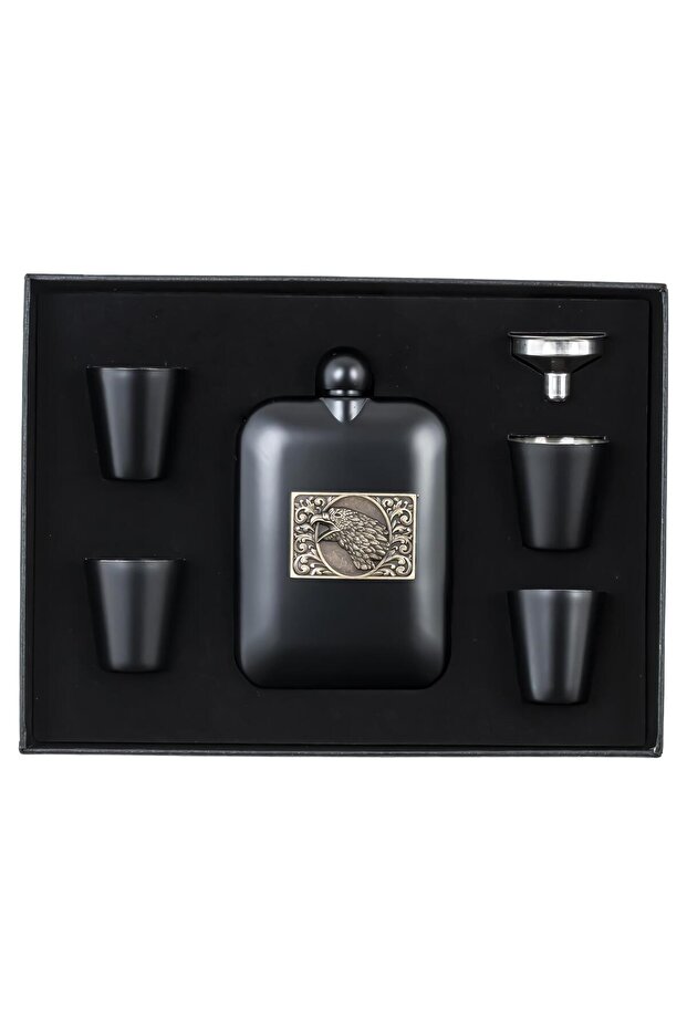 Luxury Eagle Logo Steel Flask Set 240 ml with 4 Cups Camping Outdoor Pocket Flask Gift
