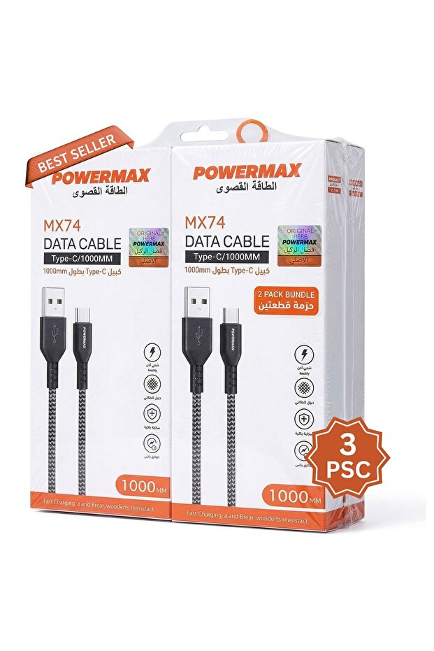 3 قطع من كابلات الشحن ونقل البيانات بطول 1 متر (من USB إلى Type-C) مصنوعة من قماش مضفر عالي المتانة