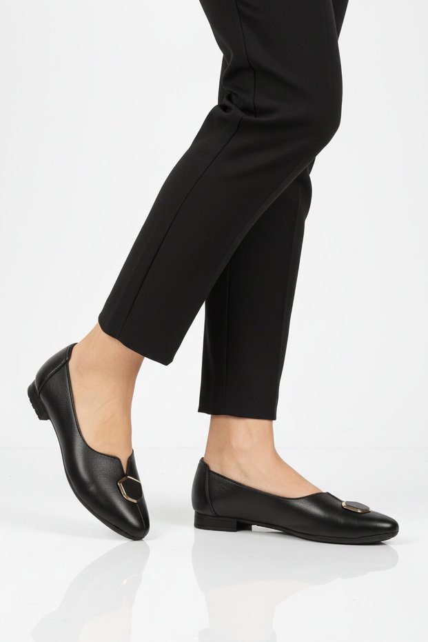 Black genuine leather women's casual shoes