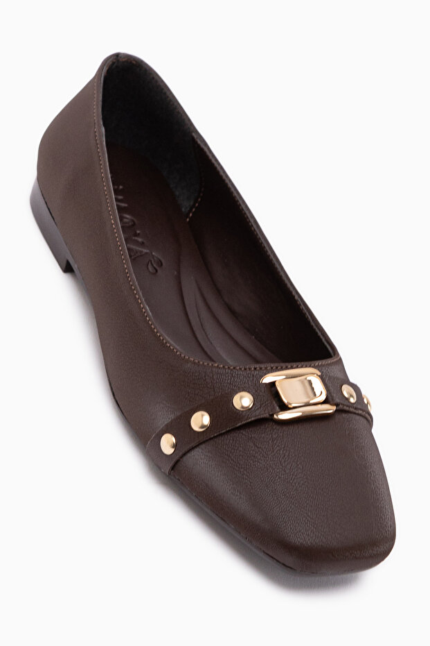 Jena Brown Buckle Women's Ballerinas
