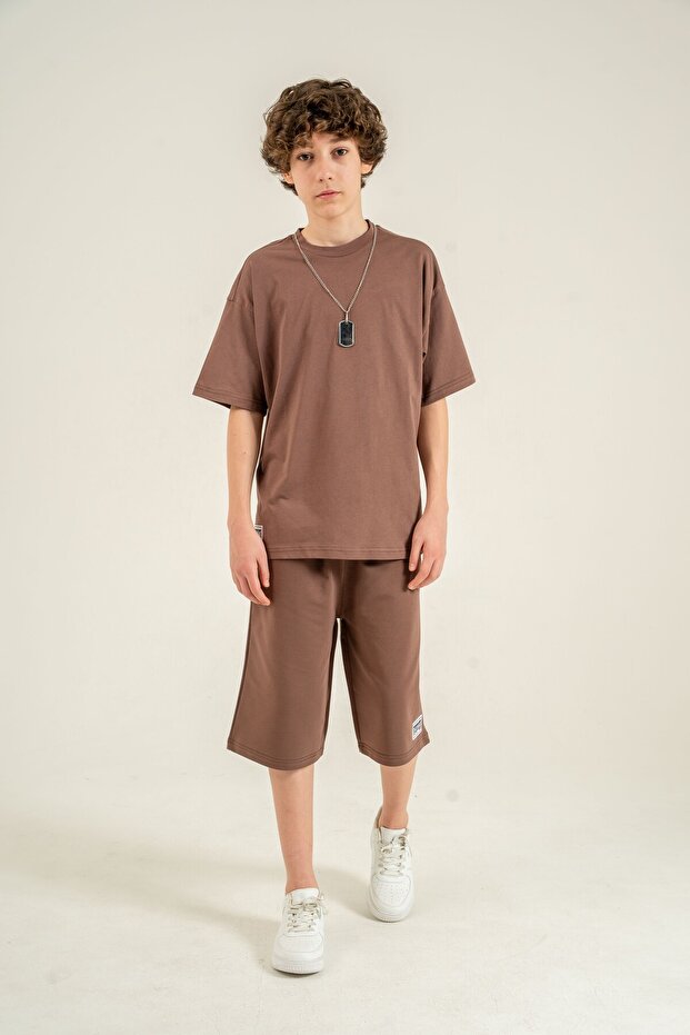 Athletic Arma Embroidered Boys' Shorts with Pendant - T-Shirt Set