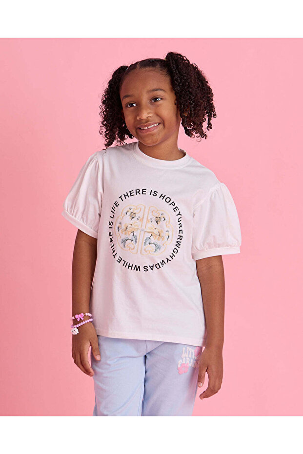 Girls White Printed T-Shirt