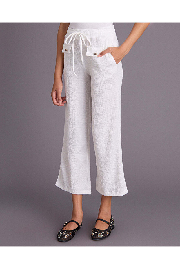 Girls White Wide Leg Trousers