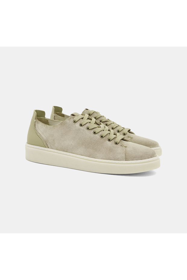 Men's Beige Lace-Up Suede Leather Sports Shoes