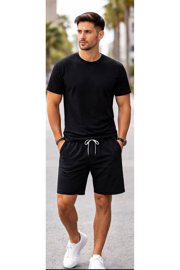 Unisex Slim Fit T-Shirt & Shorts Combination Set |   Relaxed Fit Casual 2-Piece Sports Set T-Shirt and Shorts