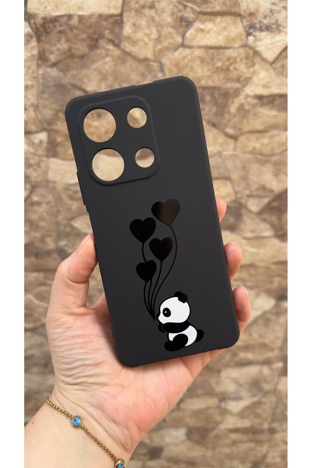 Infinix Note 30 Compatible Heart Panda Patterned Silicone Shock-Absorbing Classic Protective Rubber Case