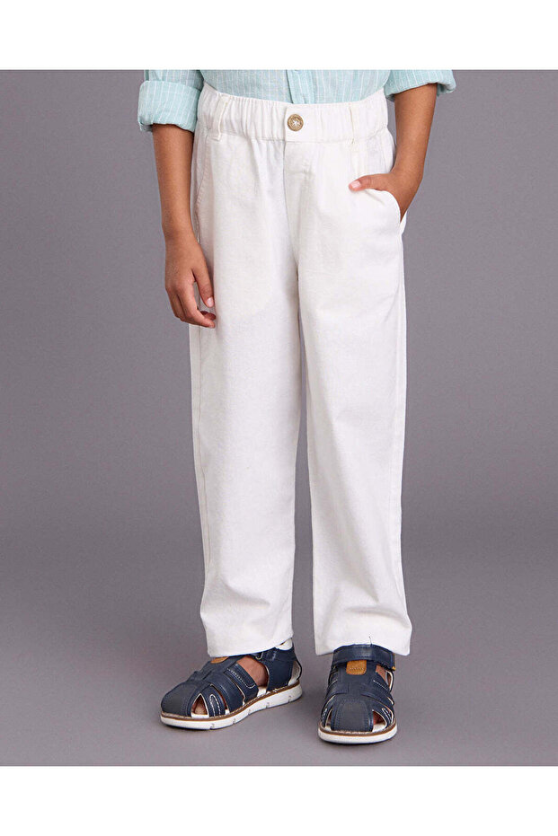 Boys Cream Casual Trousers