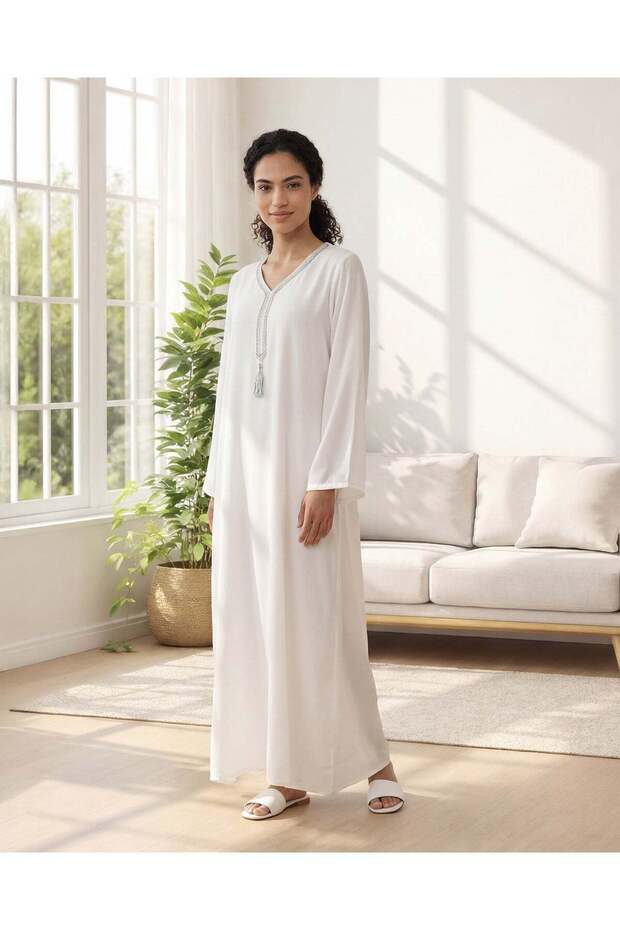 Women White Textured Jallabiya