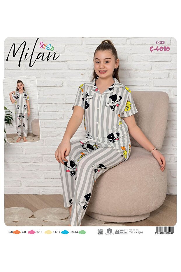 Mllan Cat Patterned Half Buttoned Gray - 1
