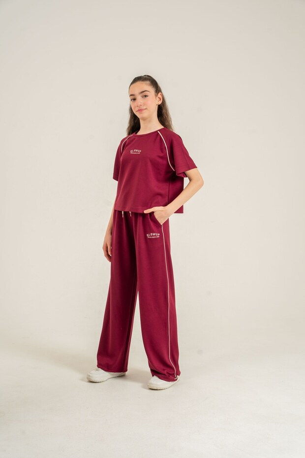 Glowup Dreams Embroidered Soft Textured-Comfort Fabric Girls' Top and Bottom Tracksuit Set