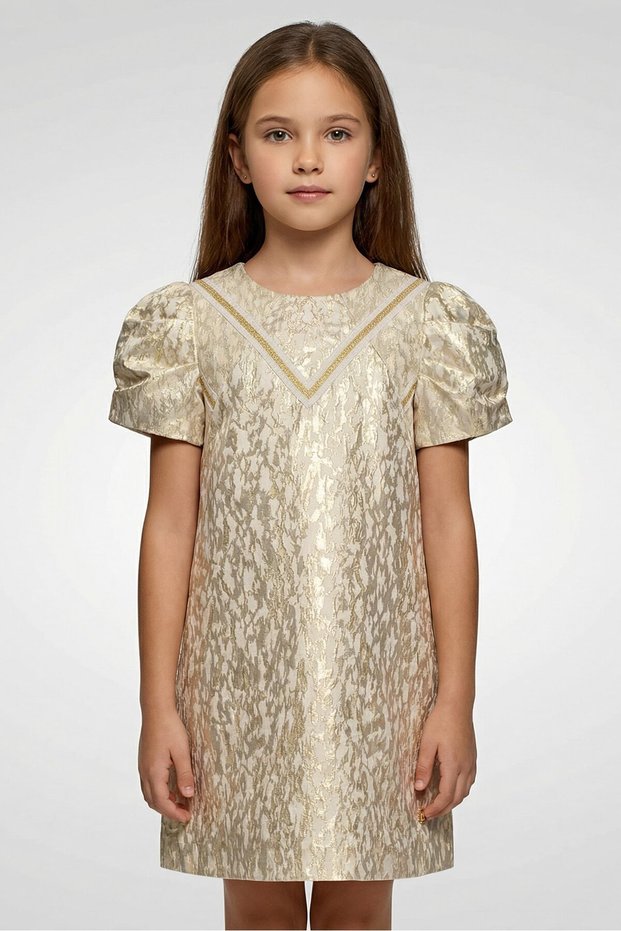 Kids Girl Textured Dress, Gold