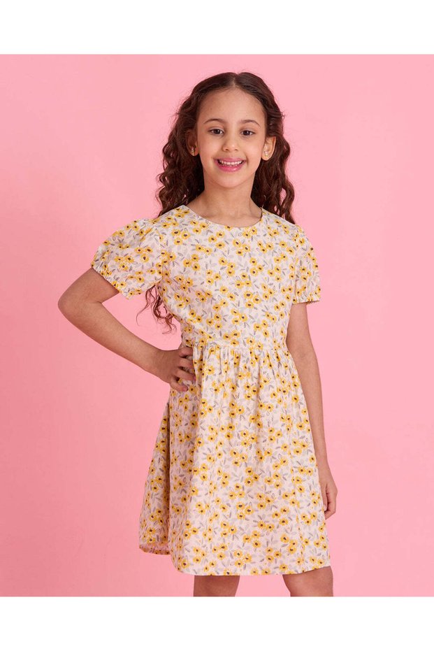 Girls White And Yellow Floral Dress