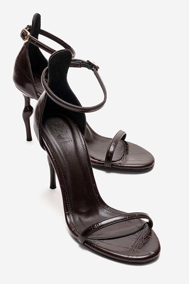 Yelena Brown Print Thin Strap Women's Heeled Shoes