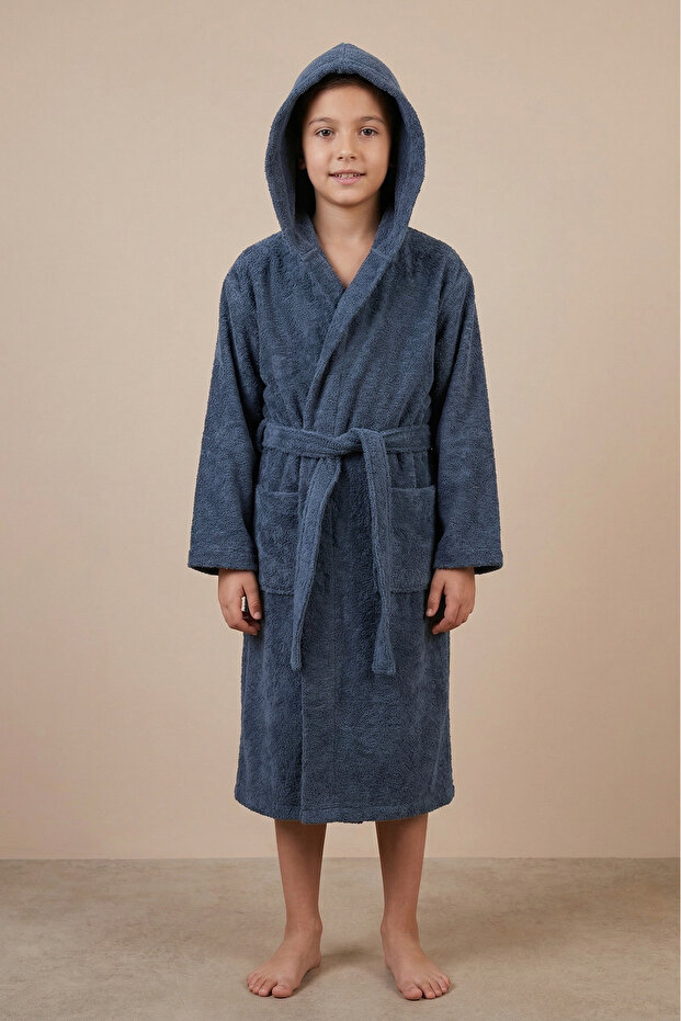 *Export Surplus* 100% Cotton Hooded Unisex Children's Bathrobe with Pockets -Slight Defects-