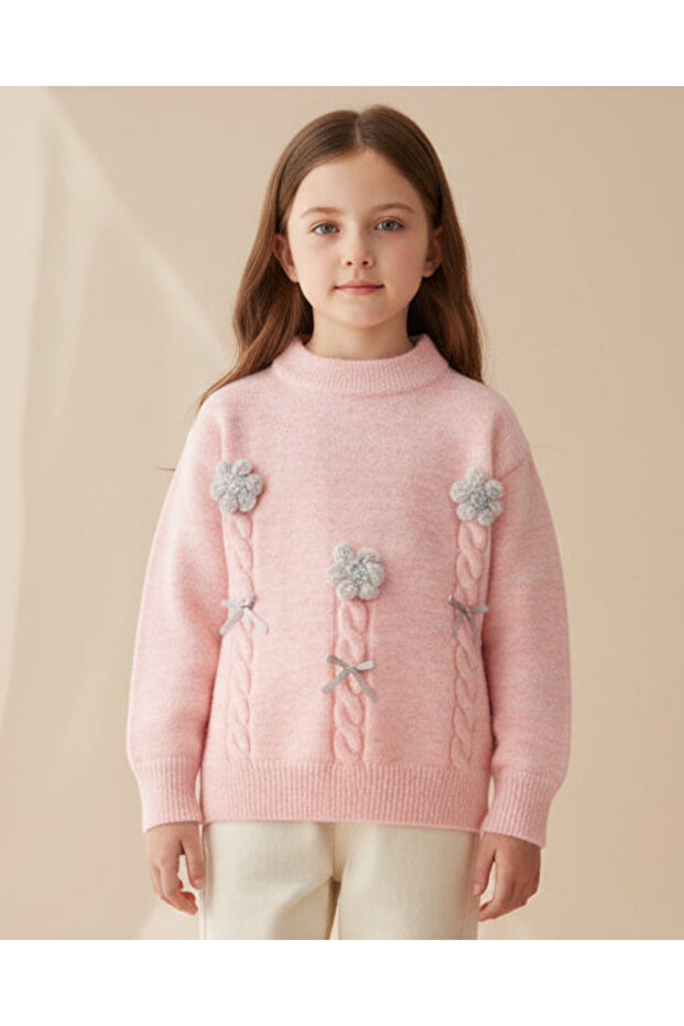 Girls Textured Pink Pullover