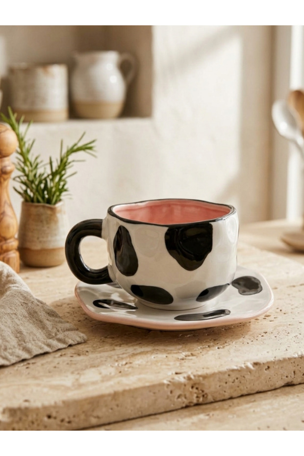Handmade Design Mug with Ceramic Plate - Color Options Available