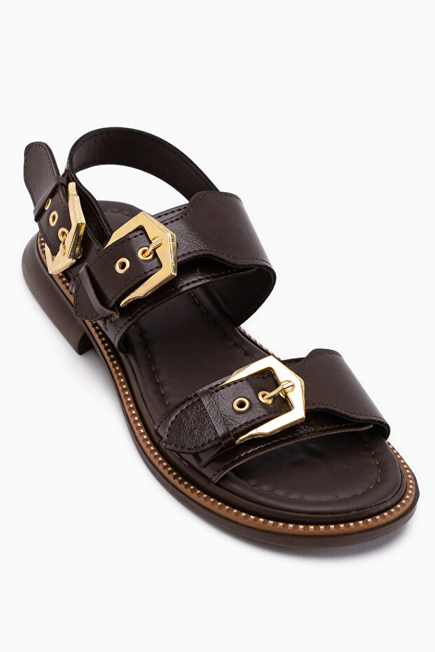 Liena Brown Double Buckle Women's Sandals