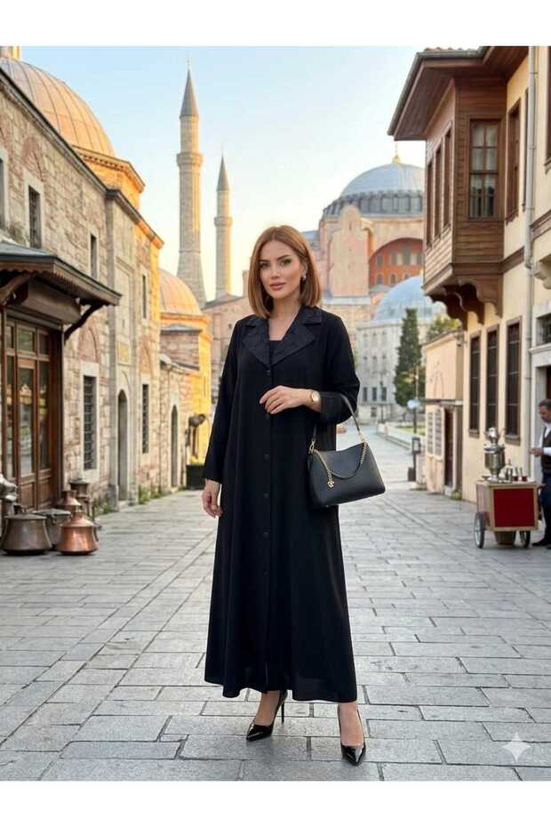 Special Design Buttoned Ferace Abaya Crepe