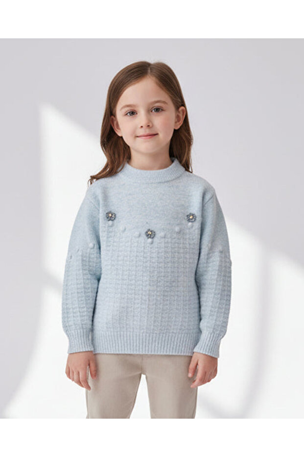 Girls Textured Blue Cardigan