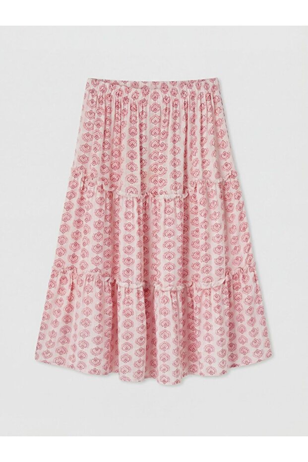 Lcw Kids Elastic Waist Patterned Layered Girls' Skirt
