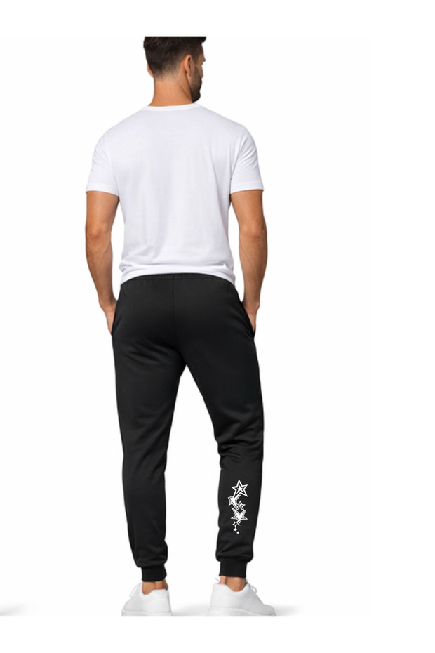 Men's Black Scuba Fabric Sweatpants – Slim Fit Diver Fabric 95% Polyester 5% Elastane Calf Print