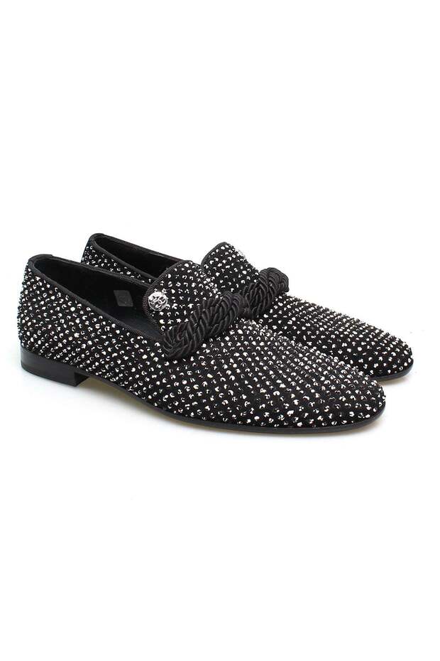 Black Color Laceless Genuine Leather Suede Men's Shoes
