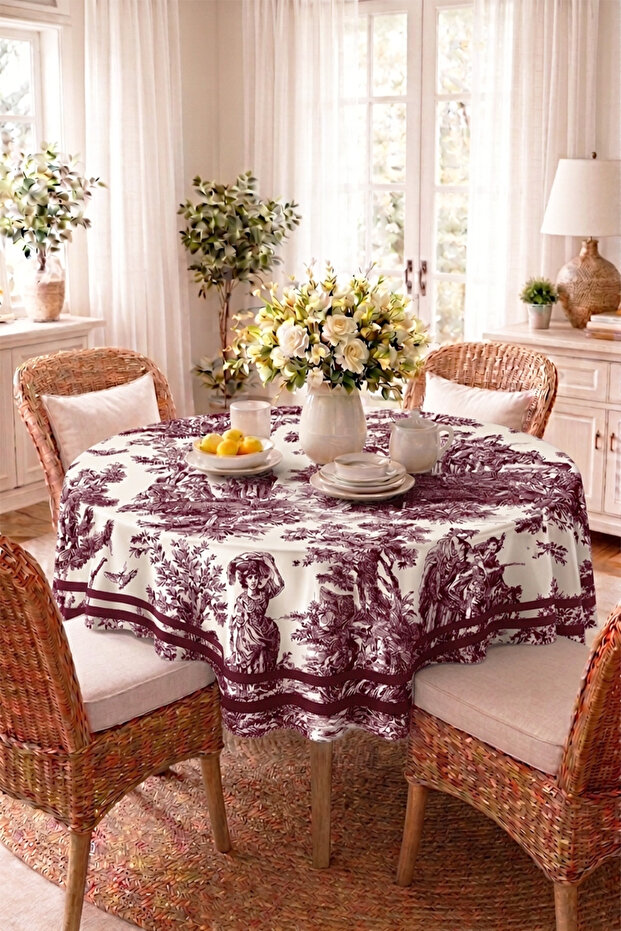 Soft Textured Printed French Peasant Pattern Round Kitchen Living Room Garden Balcony Tablecloth 160X160